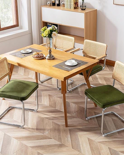 Zesthouse Dining Chairs Set of 4, Velvet Accent Chairs with Natural Cane Back & Stainless Chrome Base, Modern Mid Century Breuer Designed Chairs, Upholstered Rattan Dining Room Kitchen Chairs - LeafyLoom