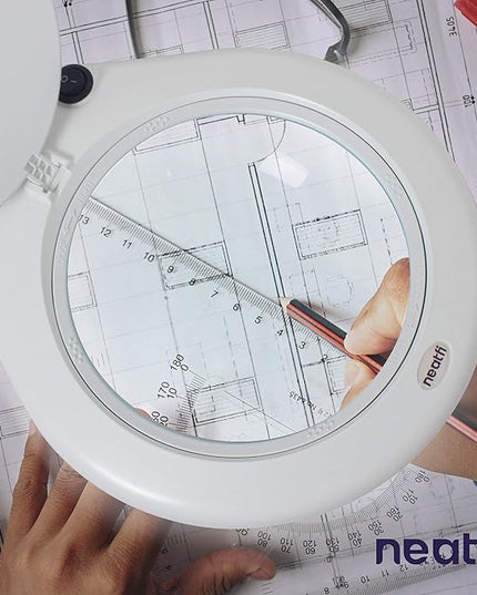 Neatfi Elite XL HD Super LED Magnifying Lamp with Clamp, Glass Lens, 6500K, Glare-Free (7 Inch Lens, White) - LeafyLoom