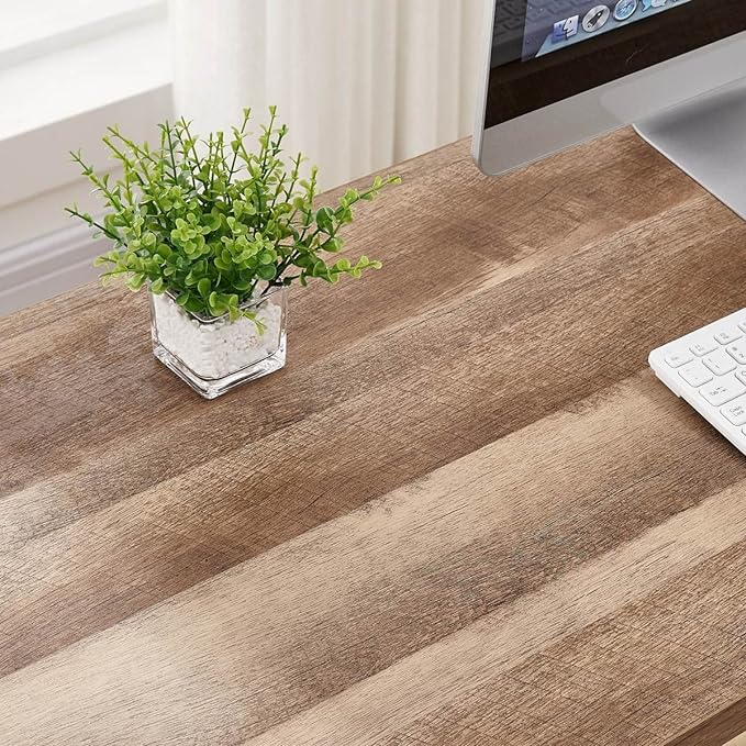 FATORRI L Shaped Computer Desk, Industrial Office Desk with Shelves, Reversible Wood and Metal Corner Desk for Home Office (Rustic Oak, 59 Inch) - LeafyLoom