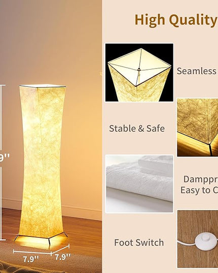chiphy Floor Lamp, Dimmable 39" (XS) Tall Standing Lamp, 3 Levels Adjustable Brightness 12Wx2 LED Bulbs, Column Floor Light w/White Fabric Shade, Home Decor for Living Room, Bedroom, Kids Room - LeafyLoom