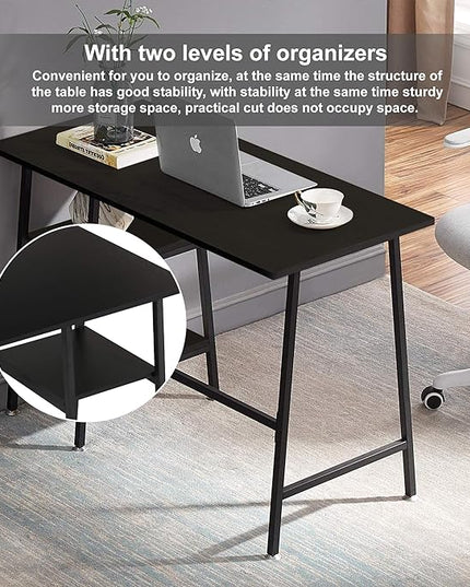 VECELO 43 Inch Home Office Computer Easy to Assemble Simple Table Modern Student Study Desk,Water Proof, Black+black leg - LeafyLoom