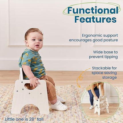 ECR4Kids Stackable Wooden Toddler Chair, 6in, Kids Furniture, White Wash, 2-Pack - LeafyLoom