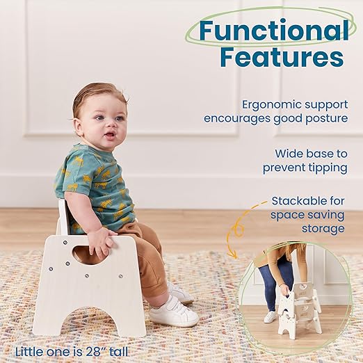 ECR4Kids Stackable Wooden Toddler Chair, 6in, Kids Furniture, White Wash, 2-Pack - LeafyLoom