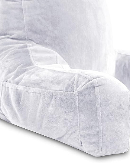 Husband Pillow XXL Cover Micro Plush Easy-Care Fabric Designed with Vibrant Long Lasting Color, Lush with Back & Side Pockets - Wide Large Zipper, Bed Rest Reading Pillowcase, Light Grey - LeafyLoom