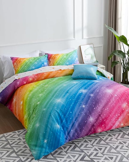 Btargot Super Soft 6 Pieces Gradient Star Ring Comforter Set, Colorful Glitter Rainbow Star Pattern Bedding Set for Boys Girls Teens,Twin Multicolor - LeafyLoom