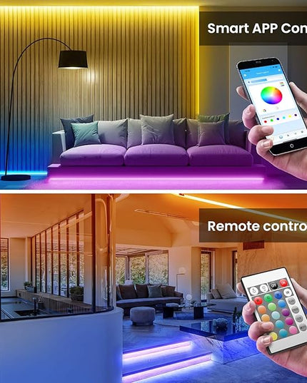 200ft Bluetooth Long LED Strip Lights, Music Sync Tape Lighting, RGB Color Changing LED Lights for Bedroom with Remote,Smart Phone APP Control, Ceiling Living Room Decor (APP+Remote+Mic/2 Roll) TJOY