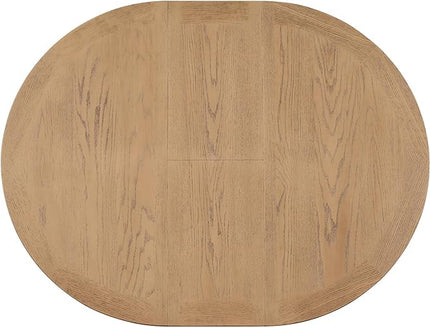 5-Piece Retro Round Dining Set with Extendable Table and 4 Upholstered Chairs for Kitchen, Breakfast Nook, Living Room, Oak Natural Wood + Off White, 42"-54" L x 42" W x 30" H - LeafyLoom