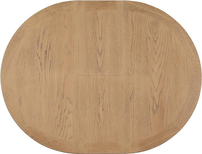 5-Piece Retro Round Dining Set with Extendable Table and 4 Upholstered Chairs for Kitchen, Breakfast Nook, Living Room, Oak Natural Wood + Off White, 42"-54" L x 42" W x 30" H - LeafyLoom