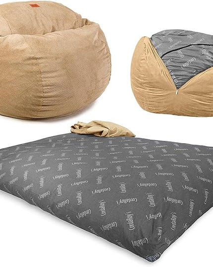 CordaRoy's Chenille Bean Bag Chair, Convertible Chair Folds from Bean Bag to Lounger, As Seen on Shark Tank, Tan - King Size - LeafyLoom