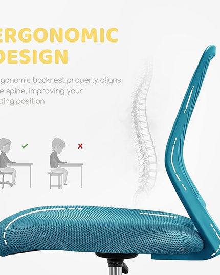 Yaheetech Students Cute Desk Chair Low-Back Armless Study Chair w/Lumbar Support Adjustable Swivel Chair in Home Bedroom School, Turquoise - LeafyLoom