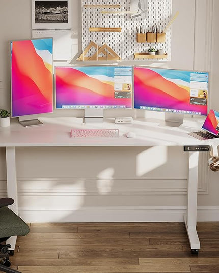 Electric Standing Desk 60 Inch, Ergonomic Height Adjustable Table with T-Shaped Metal Bracket Modern Computer Workstations for Home Office, White - LeafyLoom