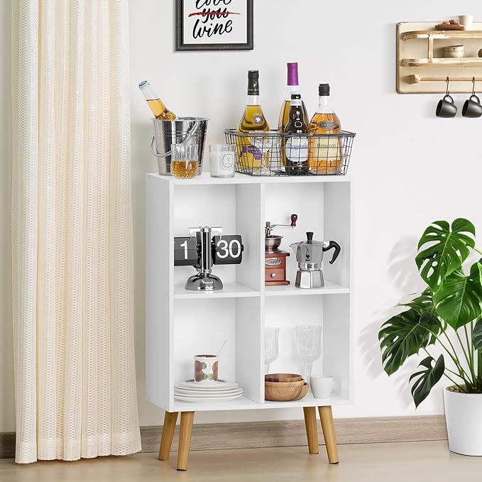 YAHARBO Small 4 Cube White Bookshelf,3 Tier Modern Kids Bookcase with Legs, Wooden Bookshelves Storage Shelf,Book Shelves Organizer,Display Bookcases Cabinet for Room Nursery Study - LeafyLoom