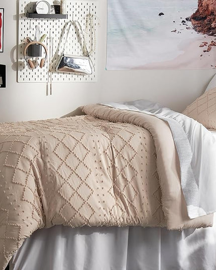 Bedsure Twin/Twin XL Comforter Set - Warm Tan Boho Twin Extra Long Comforter Set for College, Shabby Chic Dorm Bedding Set, 2 Pieces Modern Farmhouse Bed Set, includes 1 Pillow Sham - LeafyLoom