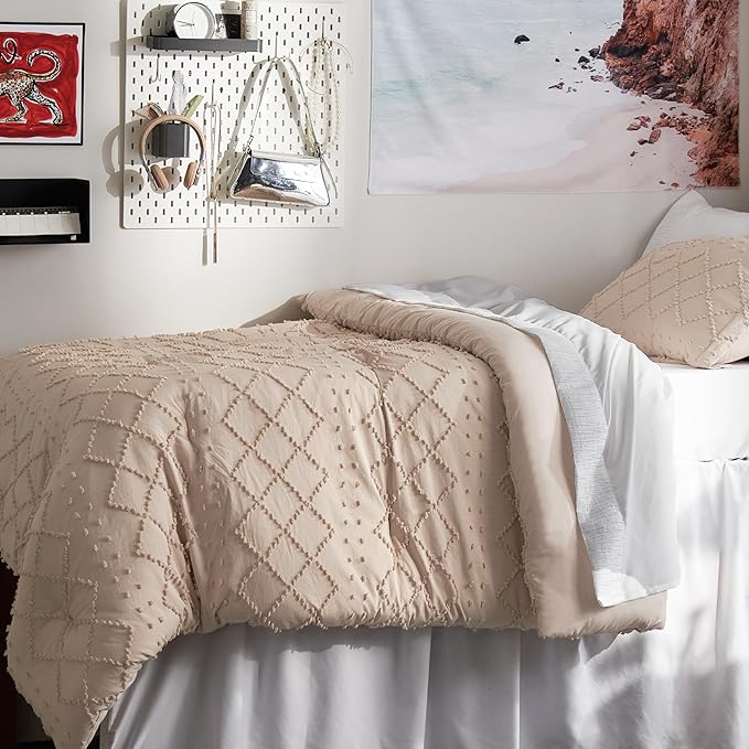 Bedsure Twin/Twin XL Comforter Set - Warm Tan Boho Twin Extra Long Comforter Set for College, Shabby Chic Dorm Bedding Set, 2 Pieces Modern Farmhouse Bed Set, includes 1 Pillow Sham - LeafyLoom