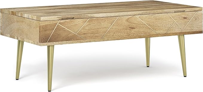 SIMPLIHOME Jager SOLID MANGO WOOD 48 Inch Wide Rectangle Contemporary and Mid century Large Lift Top Coffee Table in Natural, for The Living Room and Family Room - LeafyLoom