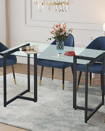 FurnitureR 47" Modern Rectangular Dining Table with Spacious Tempered Glass Tabletop & Black Legs Elegant for Home Kitchen Restaurant - LeafyLoom