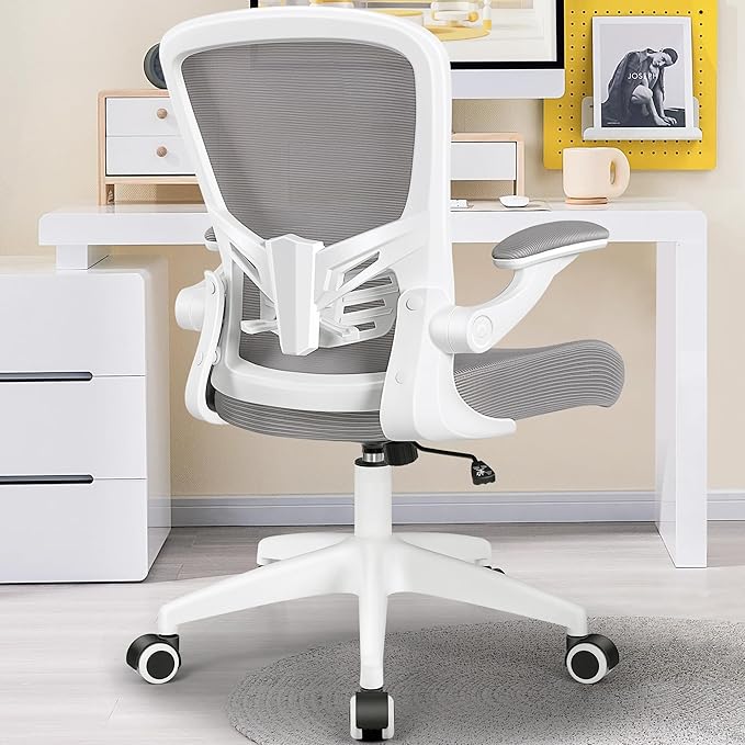 MINLOVE Office Chair Ergonomic Desk Chair with Lumbar Support and Height, Rolling Swivel Desk Chair with Wheels and Flip-up Arms, Breathable Mesh Executive Computer Chair for Home Office(Gray) - LeafyLoom