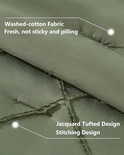 Boho Olive Green Comforter Set with Jacquard Tufted Design,Shabby Chic Bedding Sets for All Seasons,5 Pieces Twin Dorm Bed in a Bag Comforter,Flat Sheet,Fitted Sheet,Pillowcases & Shams - LeafyLoom