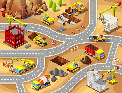 Booooom Jackson Car Construction Rug for Kids,Non Slip Kids Rug,Construction Truck Play Mat,Construction Site Rug,Durable Fun Playtime Kids Car Play Rug,Toddler Car Mat,Excavator Rugs for Playroom - LeafyLoom