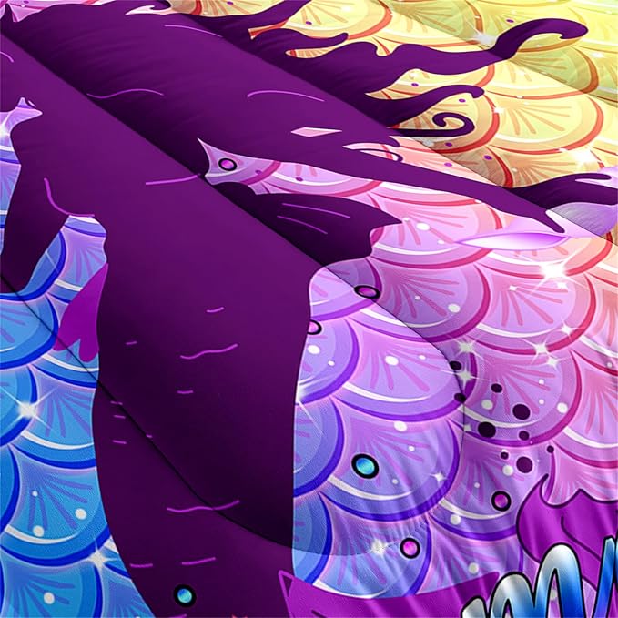 Mermaid Comforter Set Twin Fish Scale Patterns Printed Twin Bed Comforter Sets for Girls 2 Piece Kids All Season Ultra Soft MIcrofiber Mermaid Bedding Set Quilted Duvet with 1 Pillowcase, Twin Size - LeafyLoom