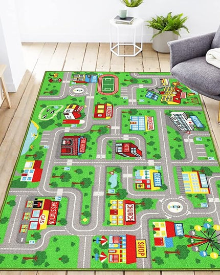 Kids Playroom Rug City Life Playmat Kids Rug for Hot Wheels Car 5.2'x3'3" City Map Traffic Road Learning Educational Area Rug Carpet for Children Bedroom Nursery Room Game - LeafyLoom