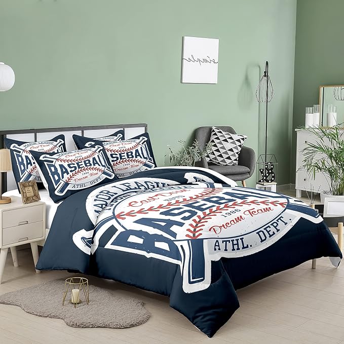 Bodhi Boys Baseball Comforter Set King Size,Sports Comforter for Boys,Baseball Comforter Set King,Baseball Bedding Set for Kids,Teen Comforter Bedding Set King with Pillowcases - LeafyLoom