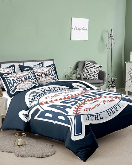 Bodhi Kids Comforter Set Queen,Sports Boys Comforter Set,Baseball Comforter Set Queen,Boys Baseball Bedding Set for Kids,Teen Boy Comforter Bedding Set Queen with Pillowcases - LeafyLoom
