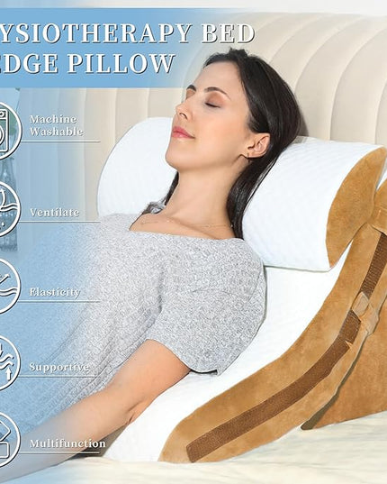 Bed Wedge Pillow for Sleeping 3PCS, 20-in-1 Adjustable Memory Foam Wedge Pillow for Acid Reflux, 3-in-1 Incline Pillow Wedge for After Surgery, Snoring, Back Pain(Brown) - LeafyLoom