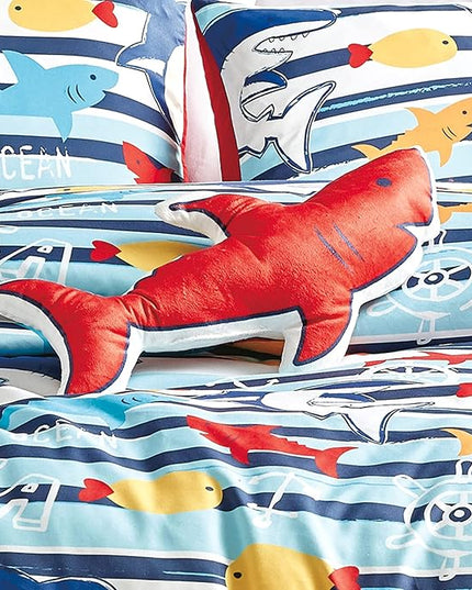 for Kids Ocean Life 4-Piece Comforter Set - Beautiful Motif Design Bedding Set with Embrodery Print - LeafyLoom