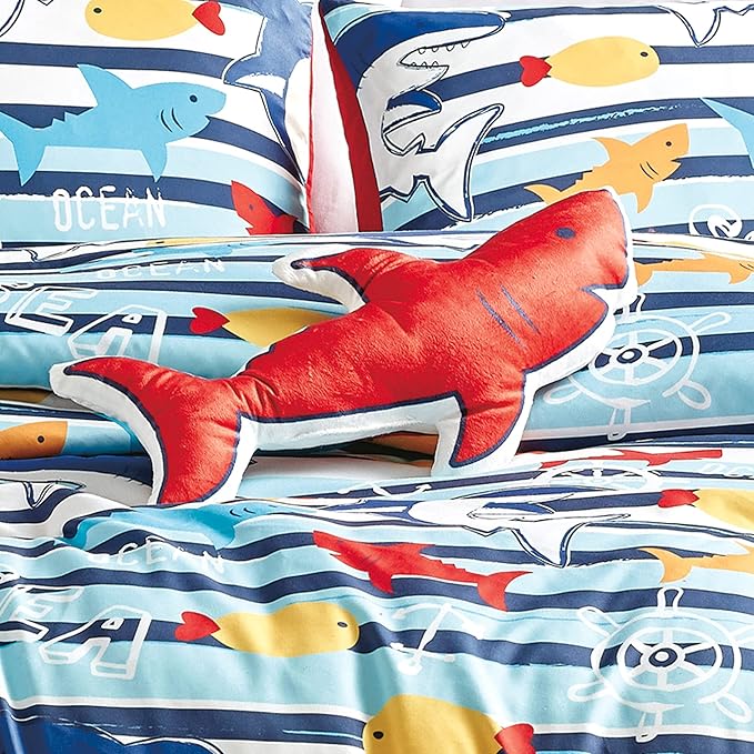 for Kids Ocean Life 4-Piece Comforter Set - Beautiful Motif Design Bedding Set with Embrodery Print - LeafyLoom
