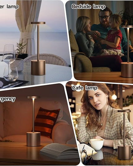 2Pack Cordless Table Lamp, Rechargeable LED Battery 5000mAh Metal USB Portable Powered Desk Lamp, 3 Levels Brightness Light for Restaurants Outdoor (2 pack 10.25in Coffee) - LeafyLoom