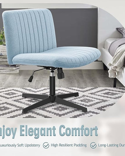 Armless Office Chair no Wheels, Ergonomic Wide Seat Swivel Desk Chair, Height Adjustable Cross Legged Comfortable Computer Chair for Living Room, Vanity Accent Chair LightBlue - LeafyLoom
