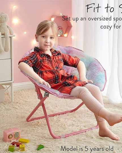 Heritage Kids Rainbow Faux Fur Kids Folding Saucer Chair - LeafyLoom