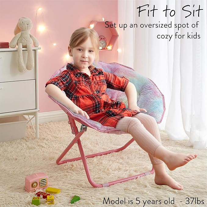 Heritage Kids Rainbow Faux Fur Kids Folding Saucer Chair - LeafyLoom
