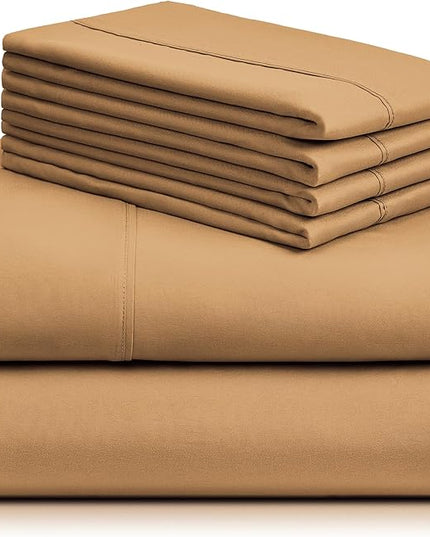 LuxClub 6 PC California King Sheet Set, Breathable Luxury Bed Sheets, Deep Pockets 18" Wrinkle Free Cooling Sheets Machine Washable Hotel Bedding Silky Soft - Gold Cal King - LeafyLoom