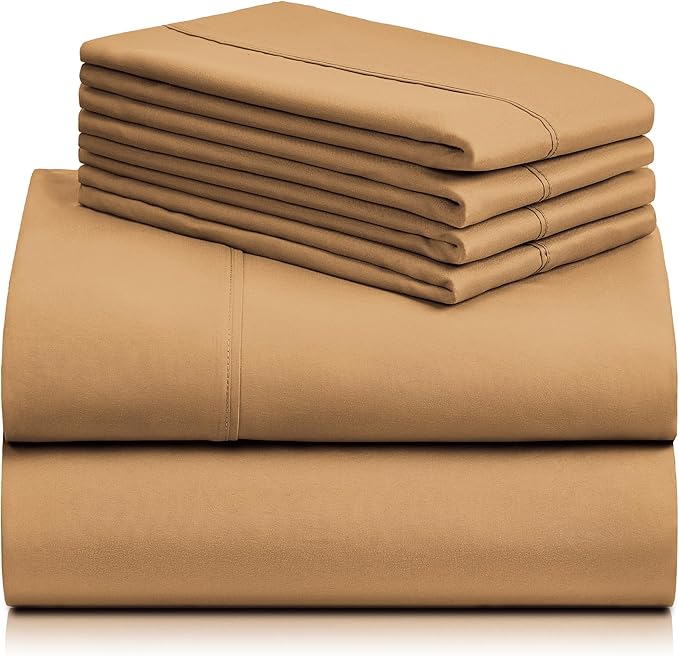 LuxClub 6 PC California King Sheet Set, Breathable Luxury Bed Sheets, Deep Pockets 18" Wrinkle Free Cooling Sheets Machine Washable Hotel Bedding Silky Soft - Gold Cal King - LeafyLoom
