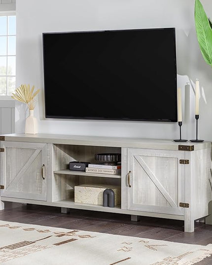 Walker Edison Georgetown Modern Farmhouse Double Barn Door TV Stand for TVs up to 80 Inches, 70 Inch, Stone Grey - LeafyLoom
