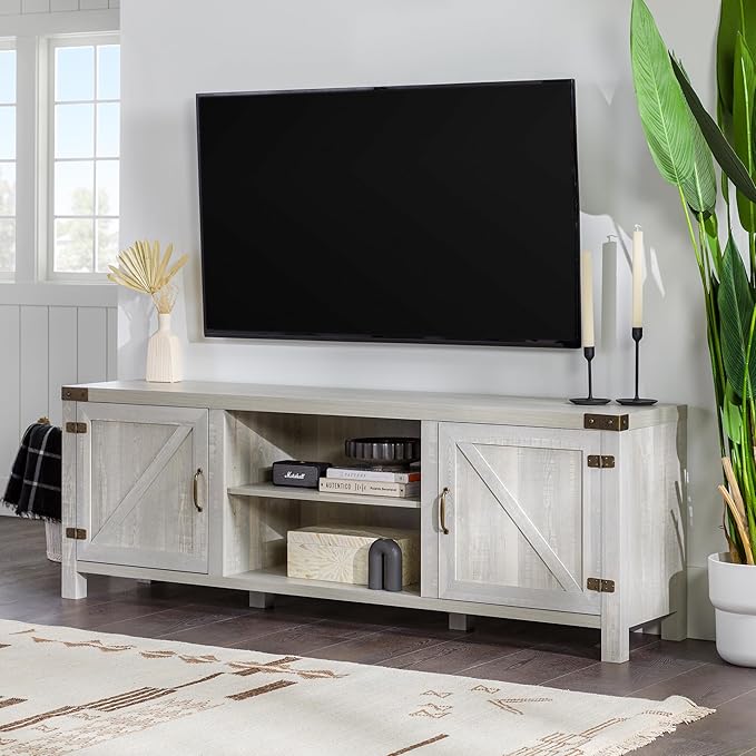 Walker Edison Georgetown Modern Farmhouse Double Barn Door TV Stand for TVs up to 80 Inches, 70 Inch, Stone Grey - LeafyLoom
