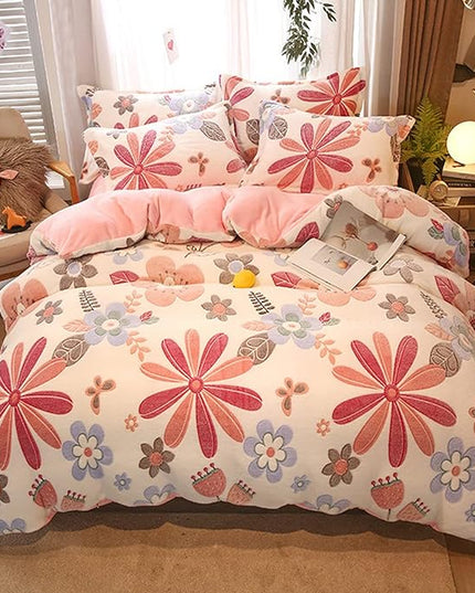 MorroMorn Pink Duvet Cover Queen, Floral Bedding Sets, Comforter Covers Set, Down Alternative Blanket Ultra Soft Kawaii Cute Blooming Flowers for Girls Kids Teen Women Full Double Size - LeafyLoom