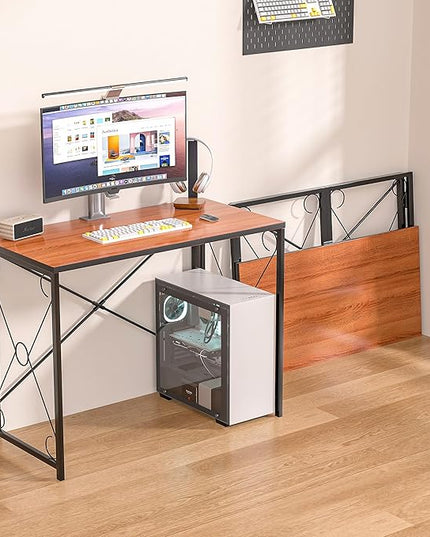 VECELO 39.4" Folding Computer Desk Simple Laptop Table Home Office Workstation for Reading Writing, No Assembly Needed, Small Space, Antique Brown - LeafyLoom