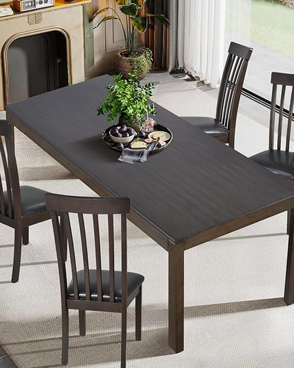COLAMY Wood Dining Table for 4 6 People, Rectangle Wooden Kitchen Table with Square Legs, Farmhouse Dinner Table for Dining Room, Office, Brown - LeafyLoom