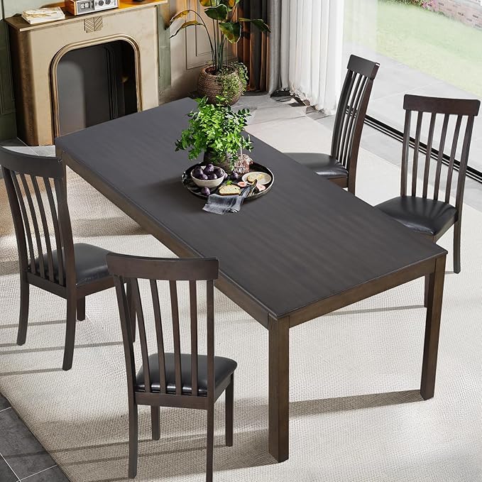 COLAMY Wood Dining Table for 4 6 People, Rectangle Wooden Kitchen Table with Square Legs, Farmhouse Dinner Table for Dining Room, Office, Brown - LeafyLoom