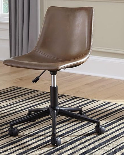 Signature Design by Ashley Faux Leather Adjustable Swivel Bucket Seat Home Office Desk Chair, Brown - LeafyLoom