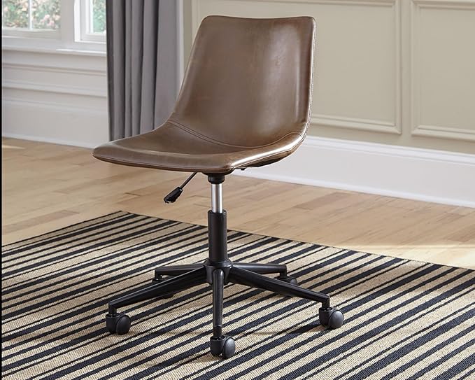 Signature Design by Ashley Faux Leather Adjustable Swivel Bucket Seat Home Office Desk Chair, Brown - LeafyLoom