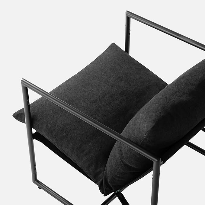 ZINUS Aidan Sling Accent Chair, Pack of 2, Metal Framed Armchair with Shredded Foam Cushioning, Black - LeafyLoom