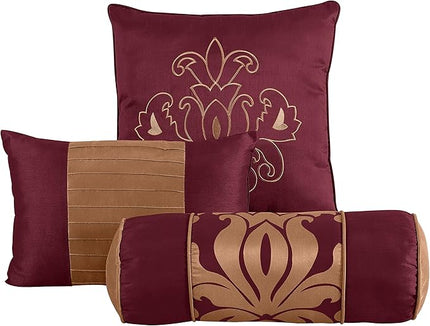 Chezmoi Collection 7-Piece Jacquard Floral Comforter Set (California King, Maroon) - LeafyLoom