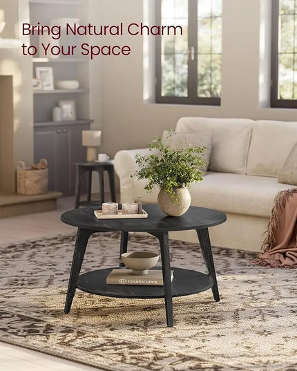 VASAGLE Round Coffee Table, 2 Tier Coffee Table with Storage, for Living Room, 31.5 x 17.7 Inches, Easy to Assemble, Charcoal Gray ULCT243B22 - LeafyLoom