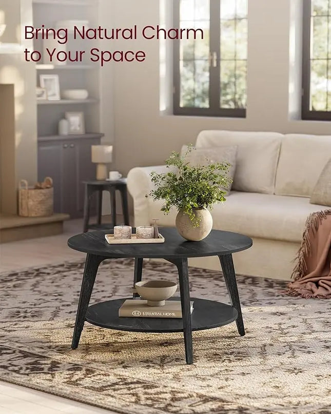 VASAGLE Round Coffee Table, 2 Tier Coffee Table with Storage, for Living Room, 31.5 x 17.7 Inches, Easy to Assemble, Charcoal Gray ULCT243B22 - LeafyLoom