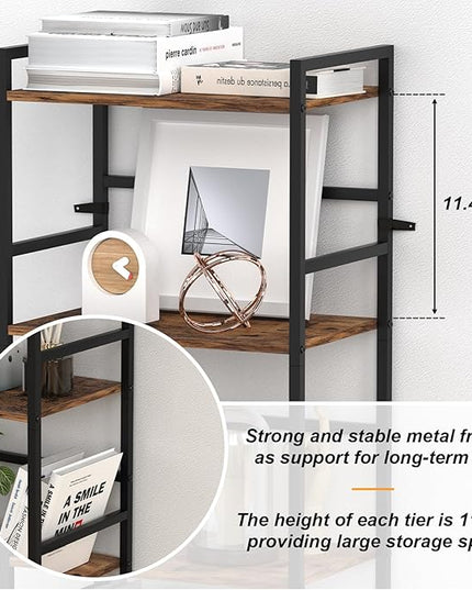 CADUKE 5 Tier Industrial Bookshelf Tall Bookcase with Storage Book Shelf Stand Wood and Metal Book Shelves for Office Brown Bookcase Shelf for Bedroom Kids Room - LeafyLoom
