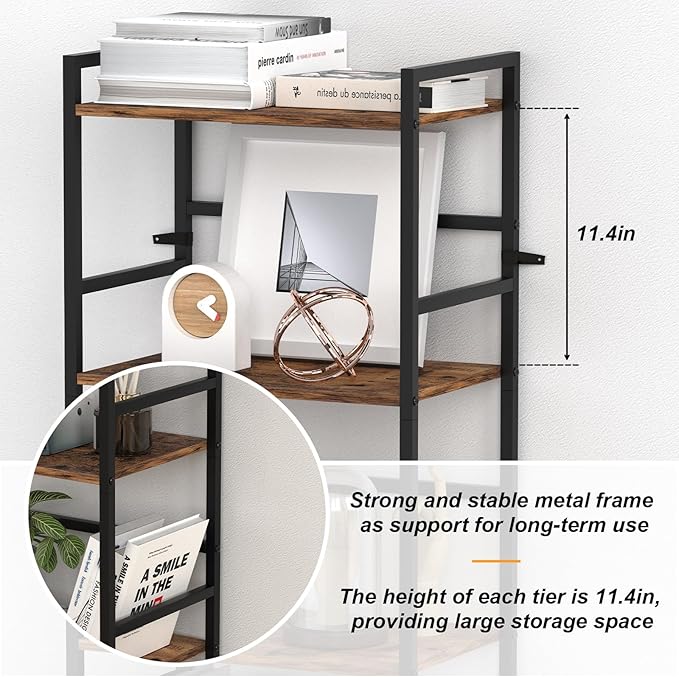 CADUKE 5 Tier Industrial Bookshelf Tall Bookcase with Storage Book Shelf Stand Wood and Metal Book Shelves for Office Brown Bookcase Shelf for Bedroom Kids Room - LeafyLoom